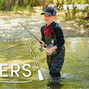 NWOT LONECONE Kids Fishing Waders Boot Foot Chest Waders with Trout Print